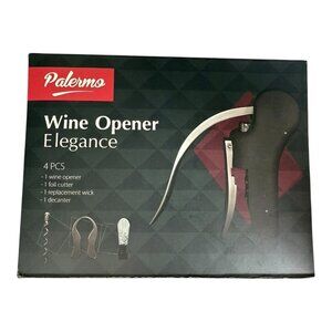 Palermo Wine Opener Elegance 4 Piece Set Opener Cutter Wick Decanter P21 02